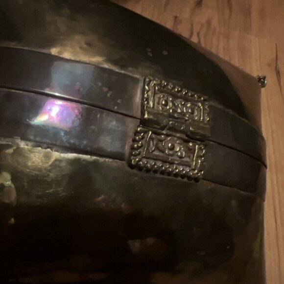 Vtg Brass Pillow Purse Square Copper Art Deco Handbag Chain Shoulder Strap Latch - Picture 9 of 15